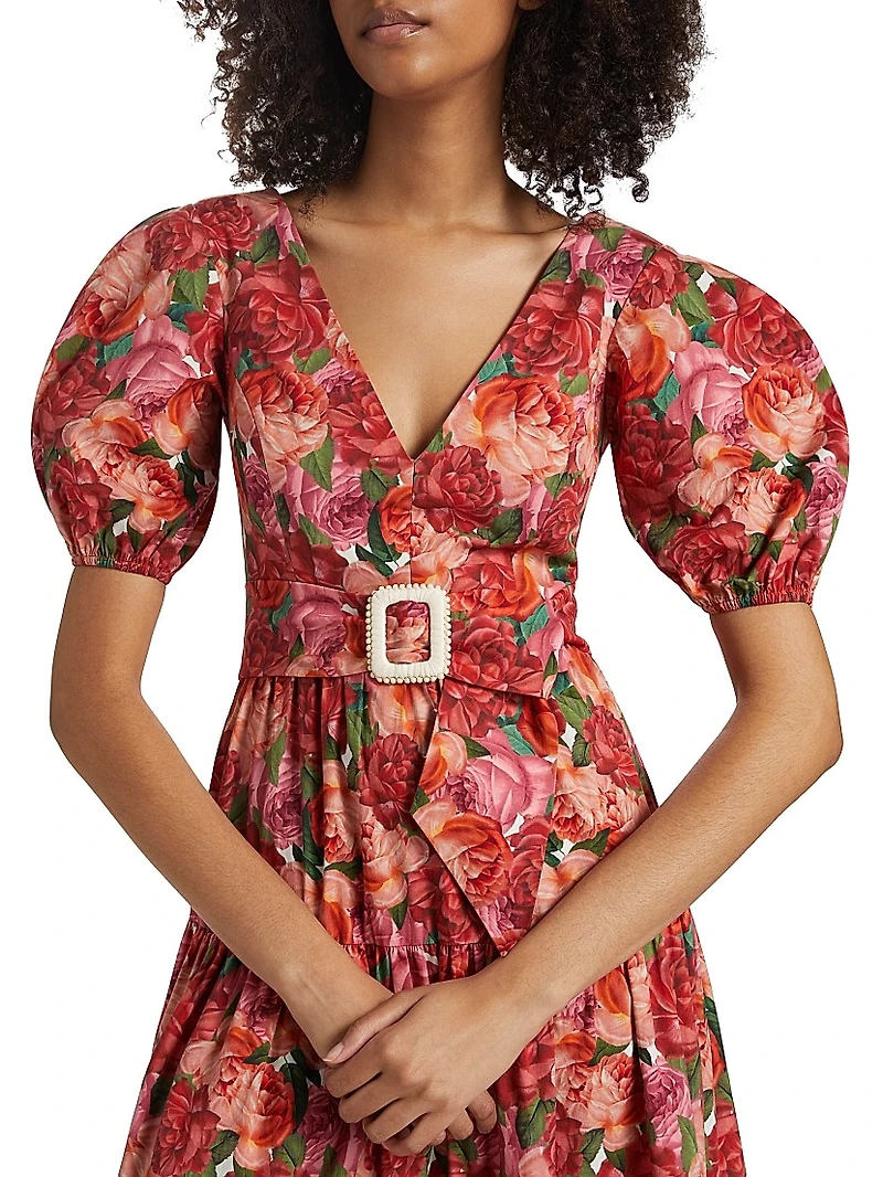 Carina Belted Floral Cotton Maxi Dress