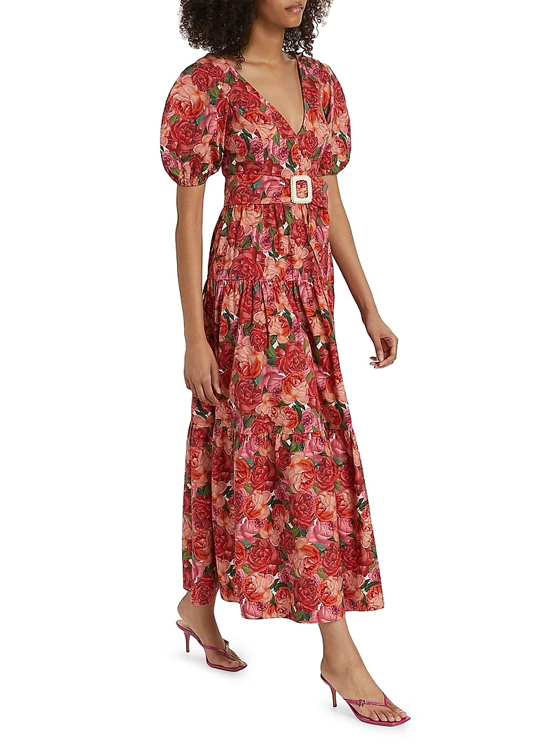 Carina Belted Floral Cotton Maxi Dress