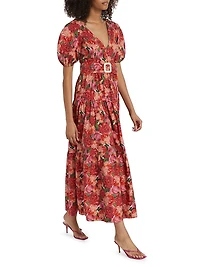 Carina Belted Floral Cotton Maxi Dress