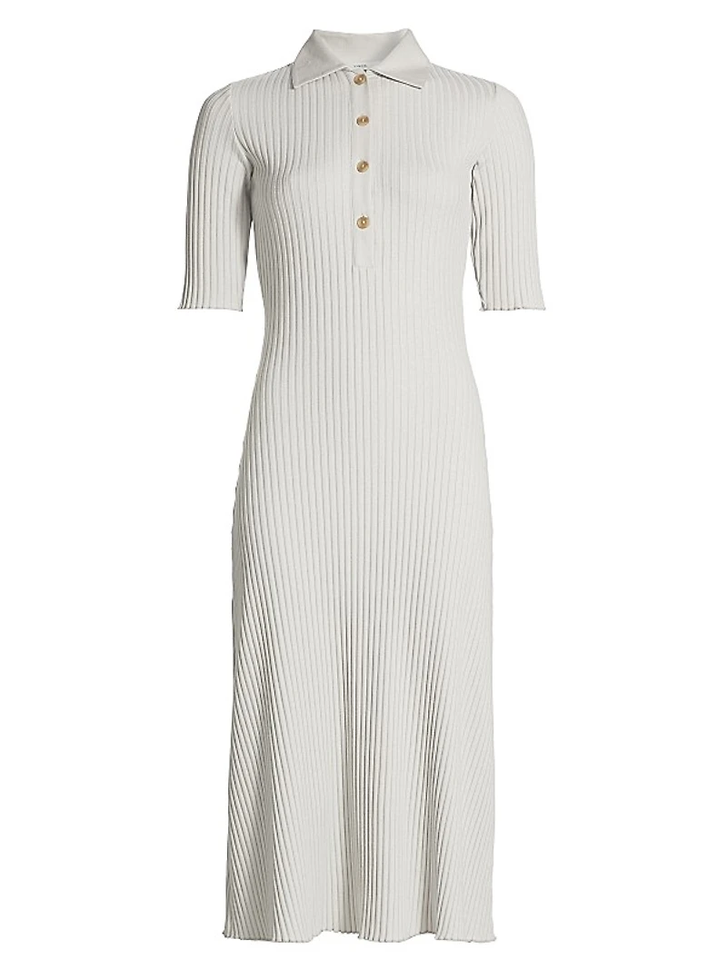 Rib-Knit Polo Midi-Dress
