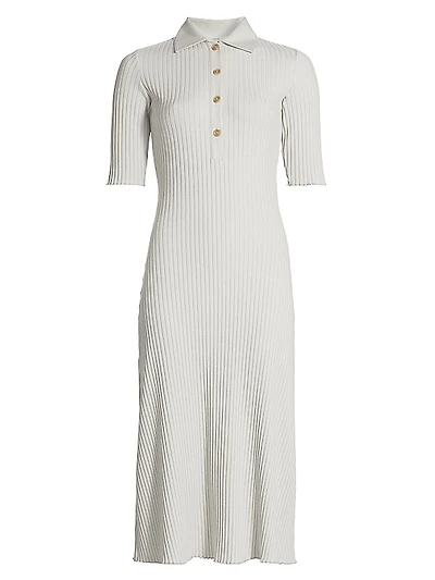 Rib-Knit Polo Midi-Dress