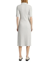 Rib-Knit Polo Midi-Dress