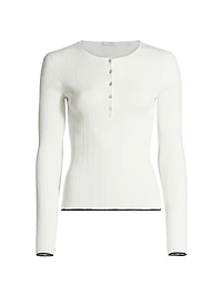 Cotton Rib-Knit Henley Blouse
