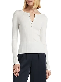 Cotton Rib-Knit Henley Blouse