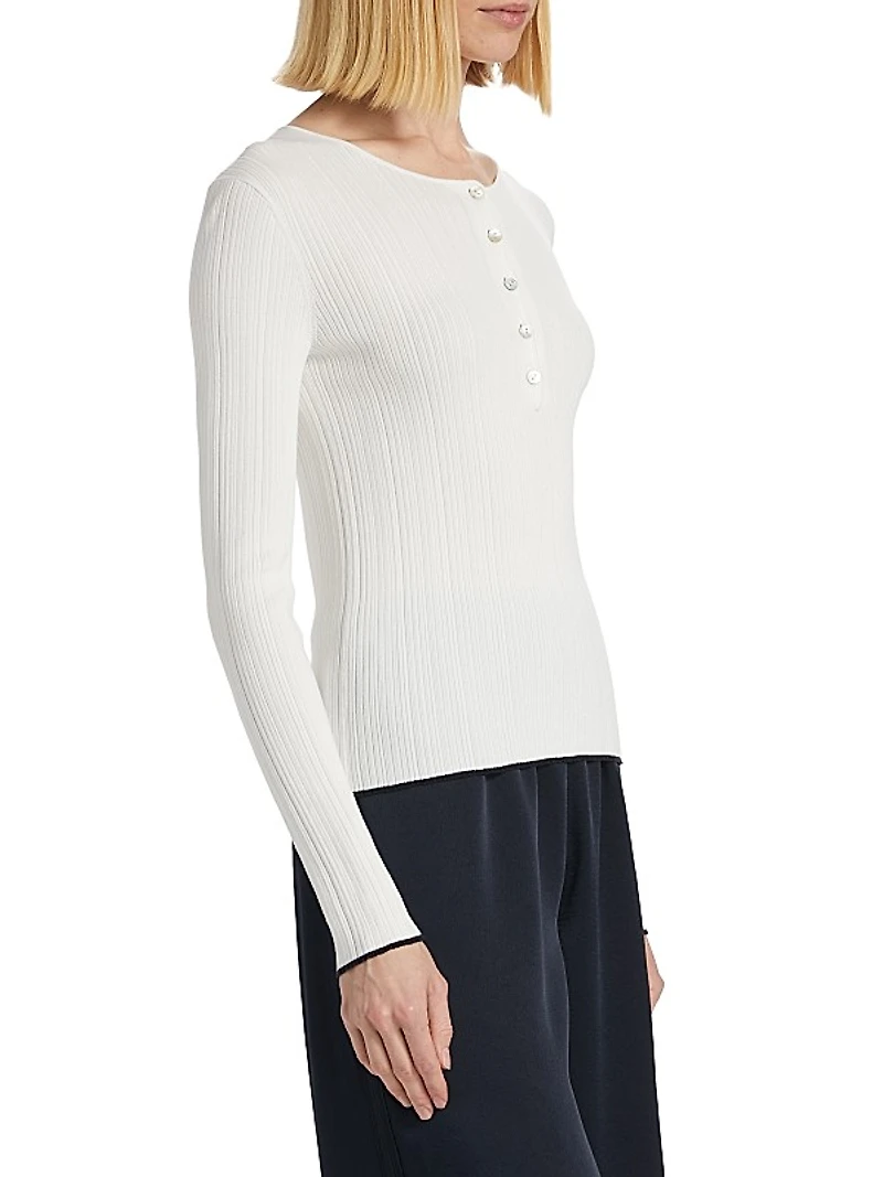 Cotton Rib-Knit Henley Blouse