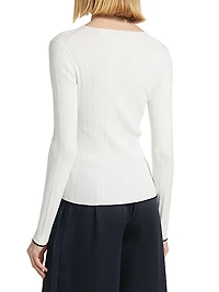 Cotton Rib-Knit Henley Blouse