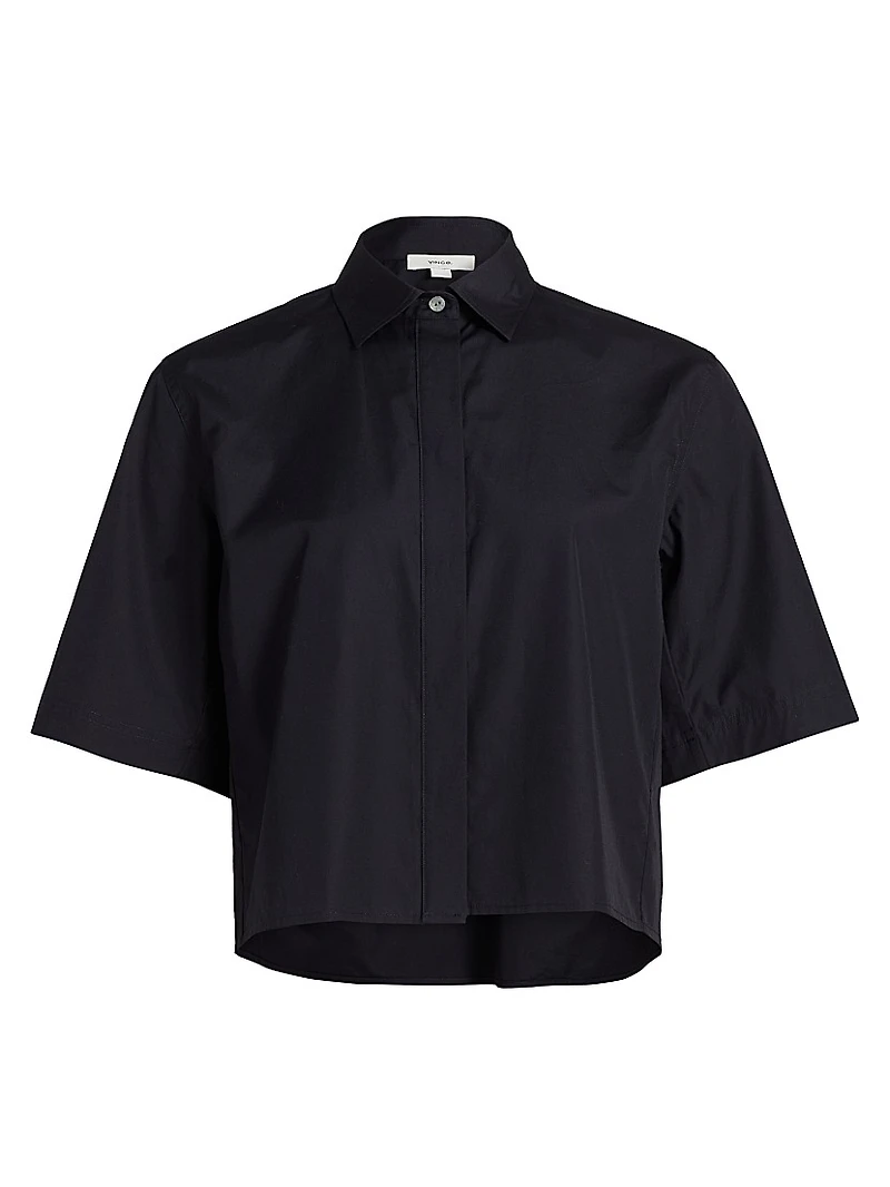 Cotton Twill Short-Sleeve Crop Shirt