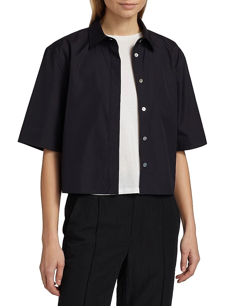 Cotton Twill Short-Sleeve Crop Shirt