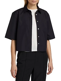 Cotton Twill Short-Sleeve Crop Shirt