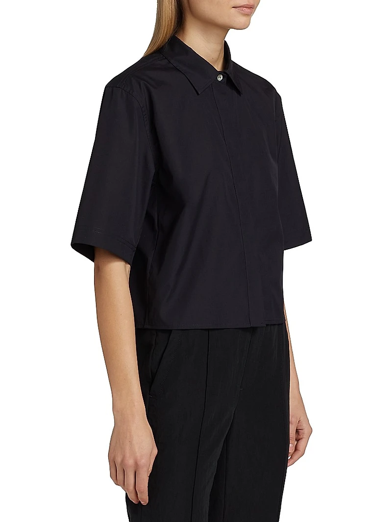 Cotton Twill Short-Sleeve Crop Shirt