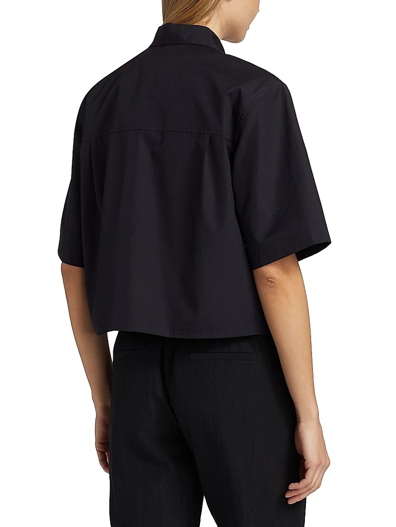 Cotton Twill Short-Sleeve Crop Shirt