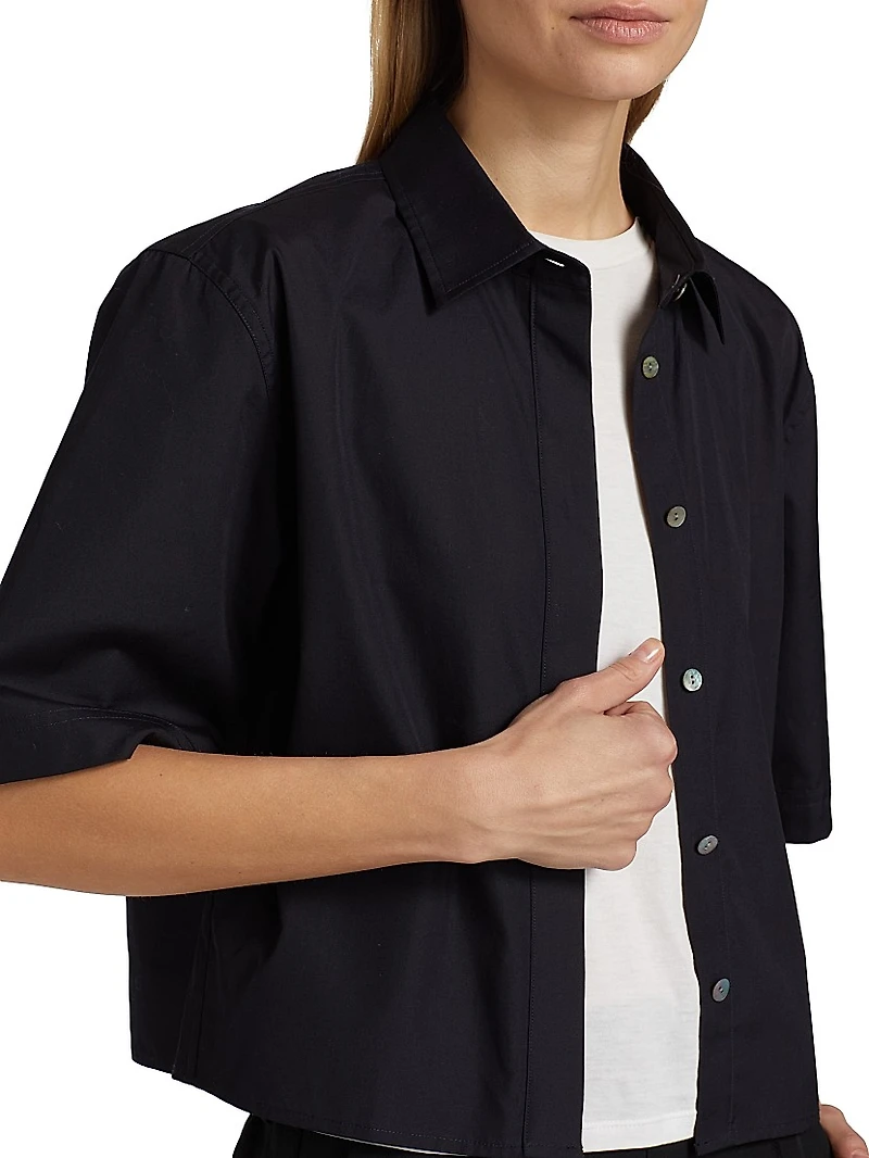 Cotton Twill Short-Sleeve Crop Shirt