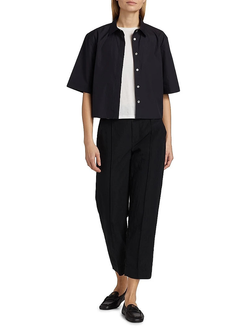 Cotton Twill Short-Sleeve Crop Shirt