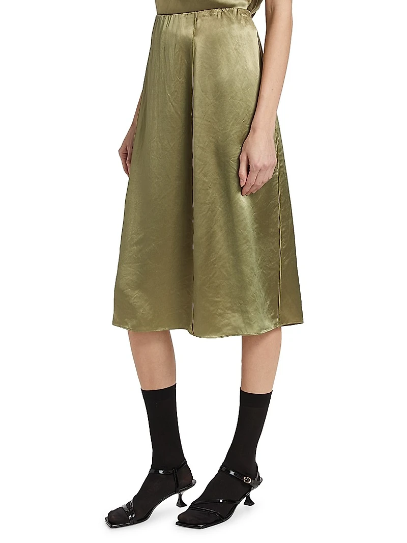 Satin Paneled Midi-Skirt