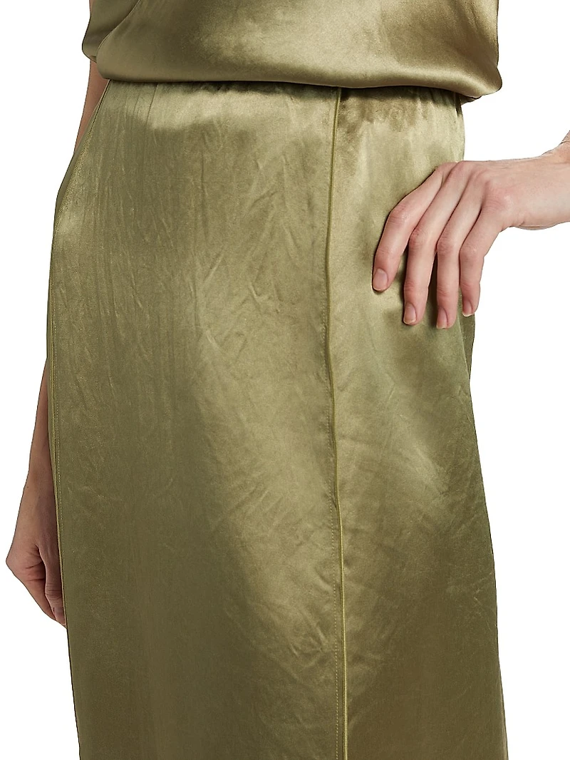 Satin Paneled Midi-Skirt