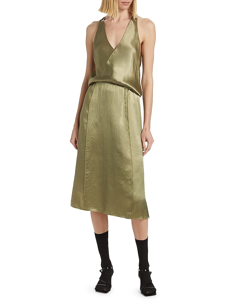 Satin Paneled Midi-Skirt