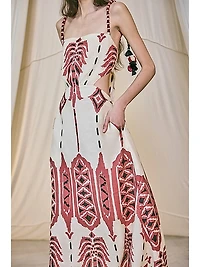 Anouk Palm Of Tiahuanaco Printed Linen Midi-Dress