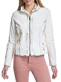 Floral Zipper Leather Jacket