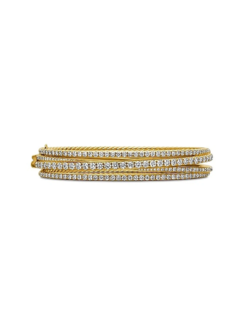 Pavé Crossover Three Row Bracelet in 18K Yellow Gold
