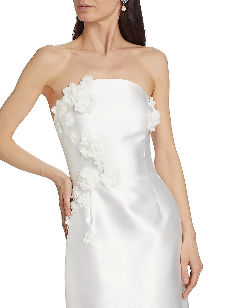 Serefina Satin Strapless Appliqué Midi-Dress