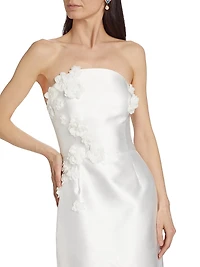 Serefina Satin Strapless Appliqué Midi-Dress