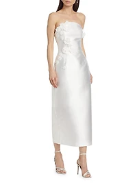 Serefina Satin Strapless Appliqué Midi-Dress