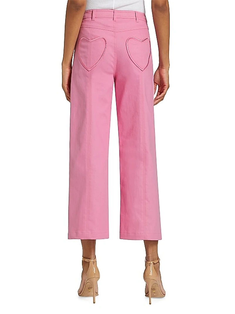 Verona Heart-Embroidered Wide Crop Jeans