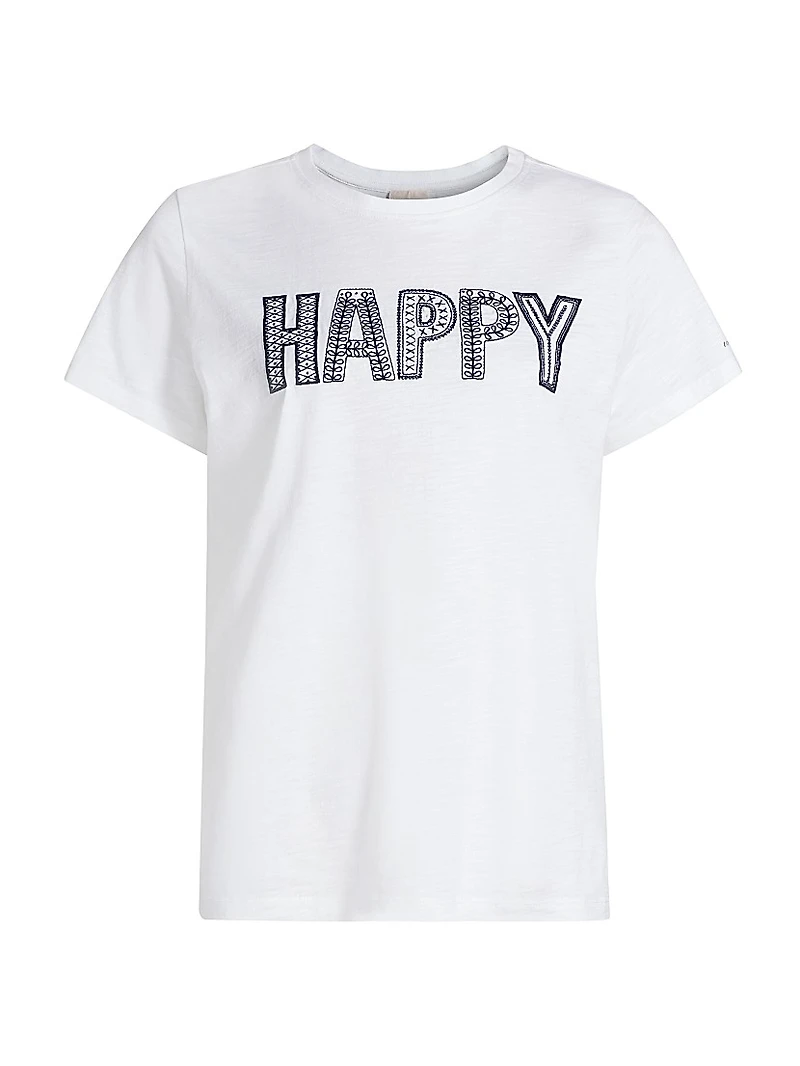 Embroidered "Happy" Cotton T-Shirt