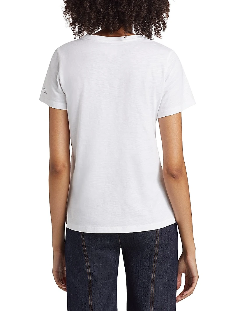 Embroidered "Happy" Cotton T-Shirt