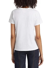 Embroidered "Happy" Cotton T-Shirt