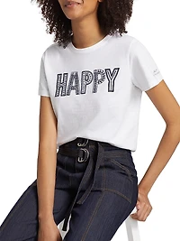 Embroidered "Happy" Cotton T-Shirt