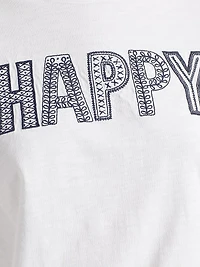 Embroidered "Happy" Cotton T-Shirt