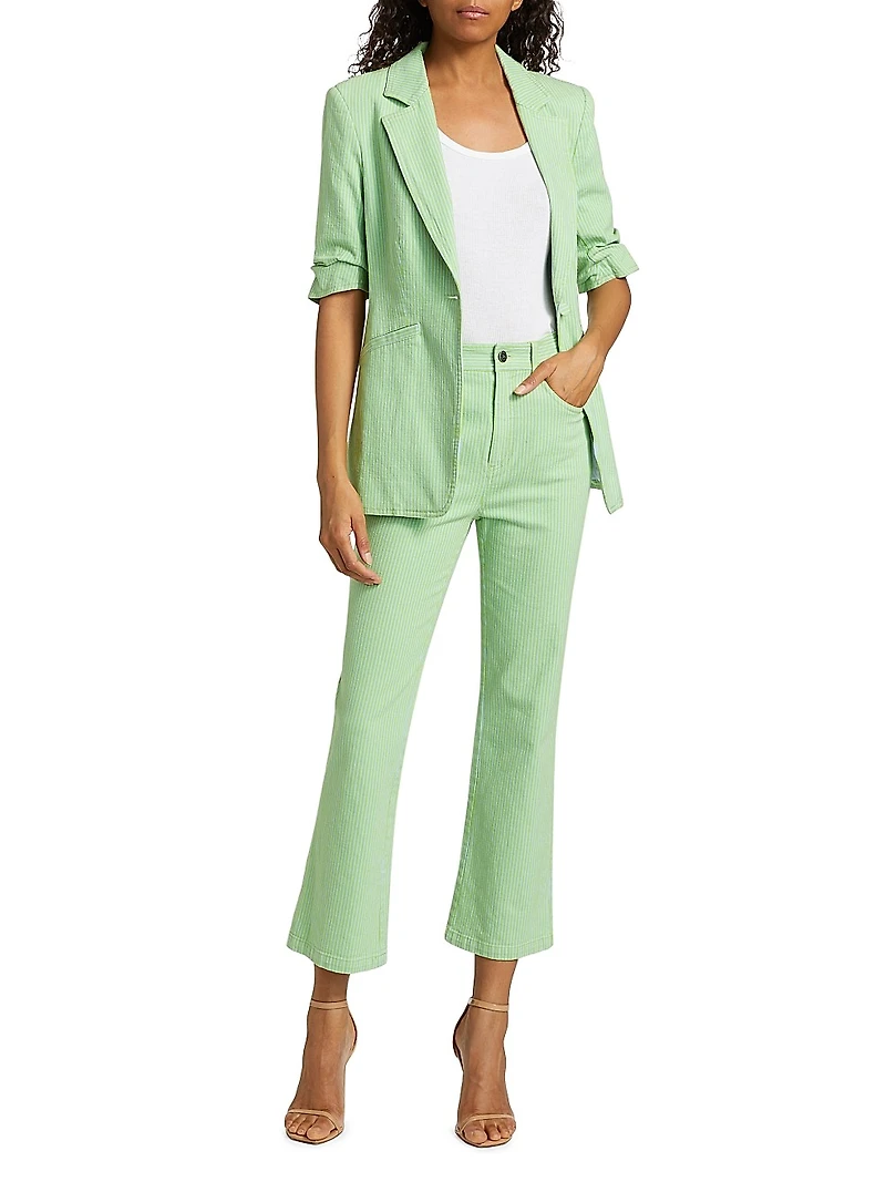 Aubrey Stripe Stretch Straight-Leg Crop Jeans