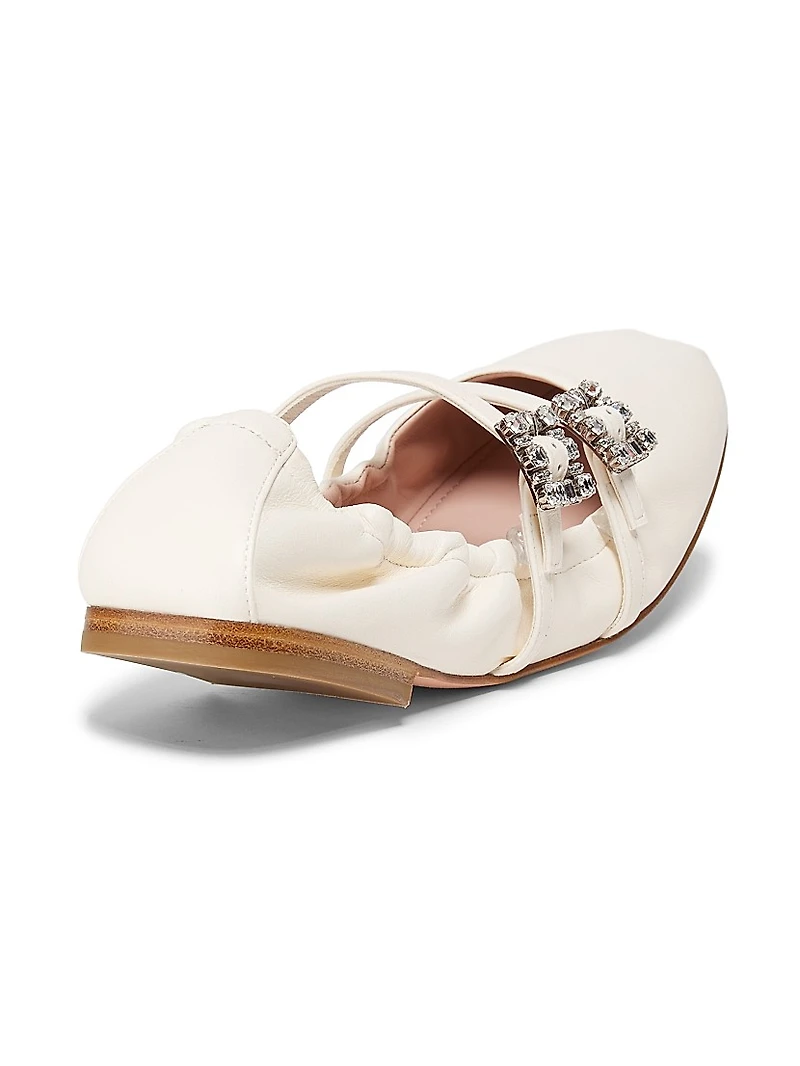 Mini Strap Strass Leather Ballerina Flats