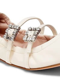 Mini Strap Strass Leather Ballerina Flats