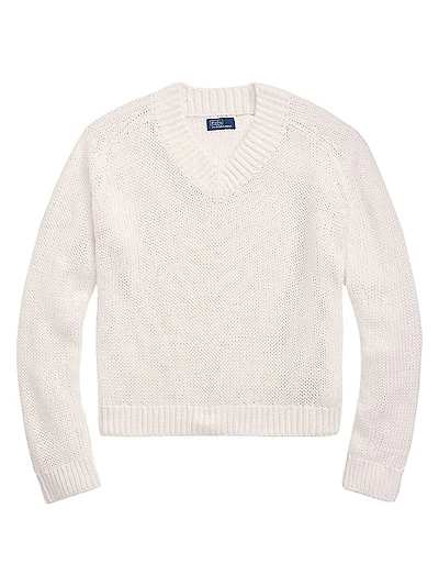 Linen-Cotton V-Neck Sweater