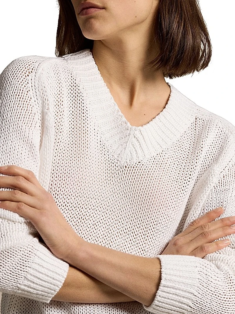 Linen-Cotton V-Neck Sweater