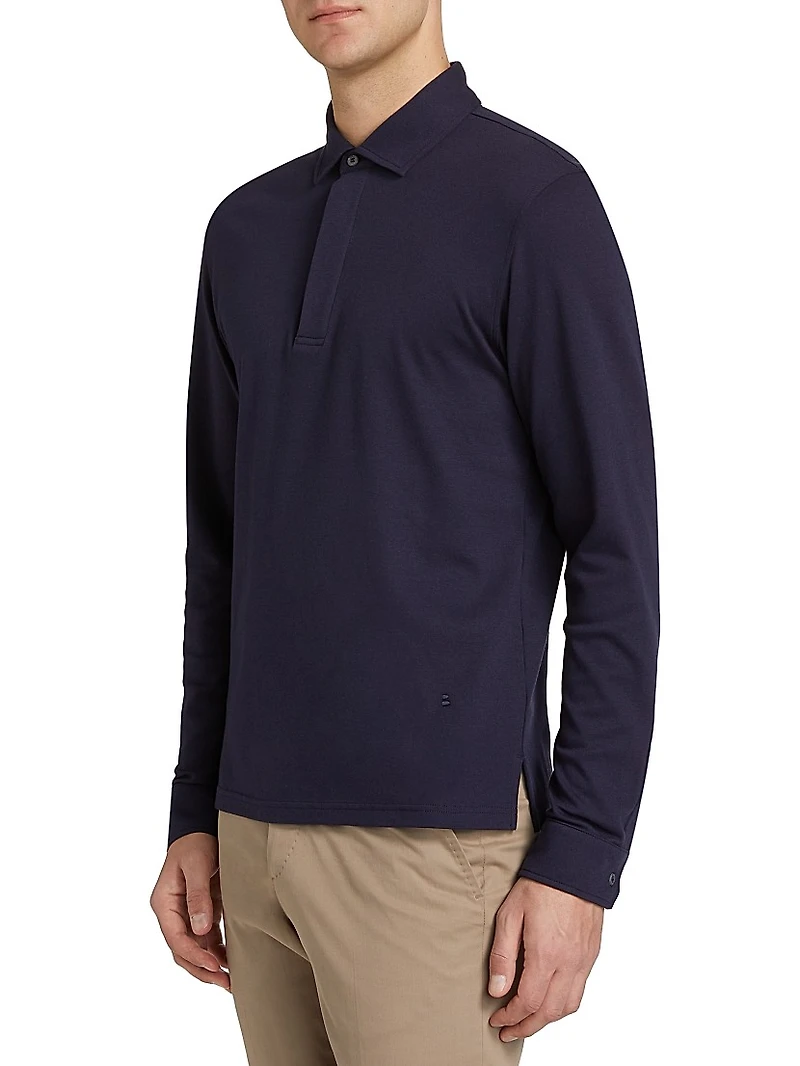 Cotton-Blend Long-Sleeve Polo Shirt