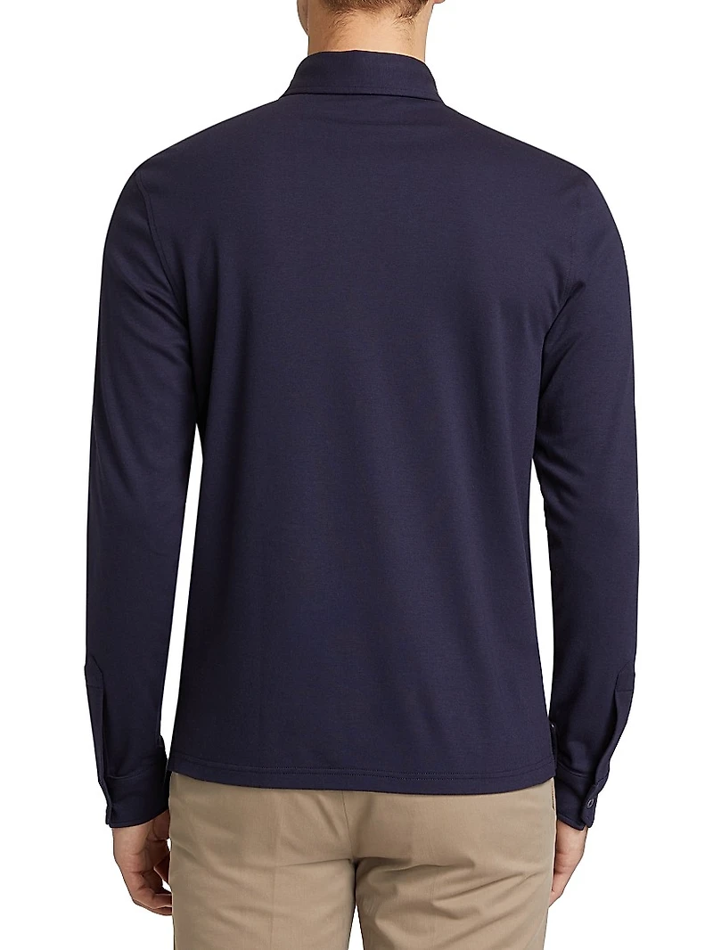 Cotton-Blend Long-Sleeve Polo Shirt