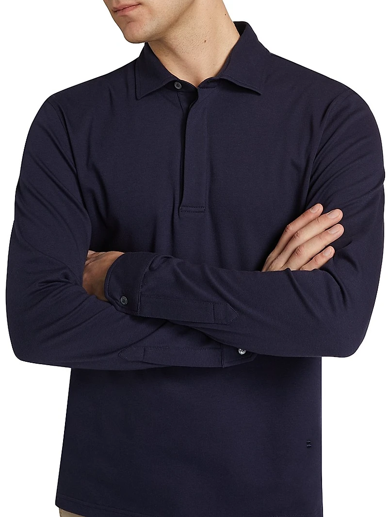 Cotton-Blend Long-Sleeve Polo Shirt