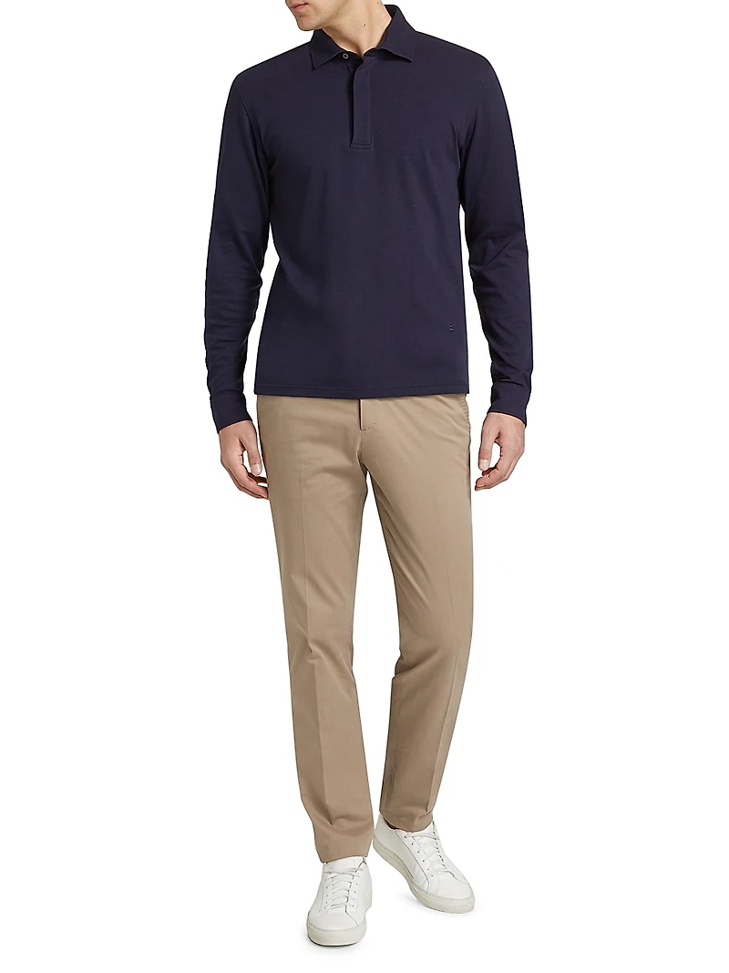 Cotton-Blend Long-Sleeve Polo Shirt