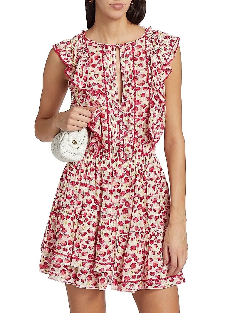 Bambi Floral Ruffled Keyhole Minidress