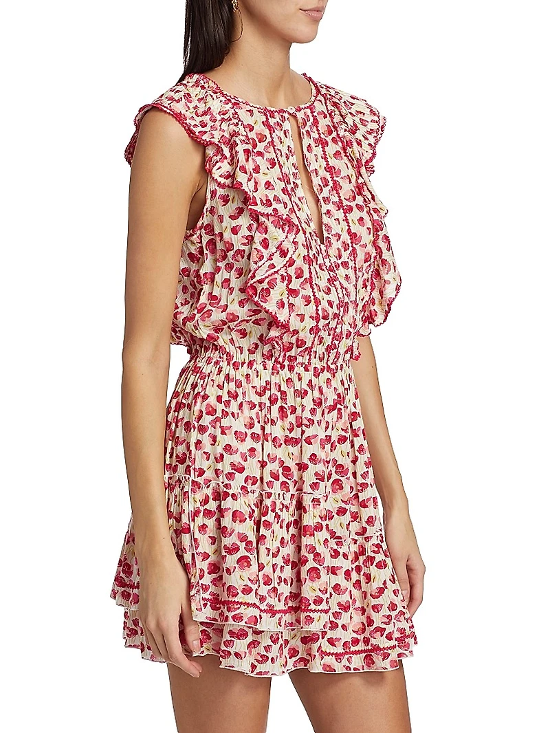 Bambi Floral Ruffled Keyhole Minidress