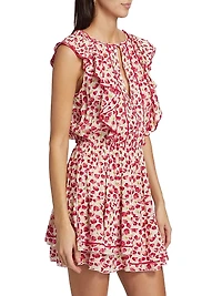 Bambi Floral Ruffled Keyhole Minidress