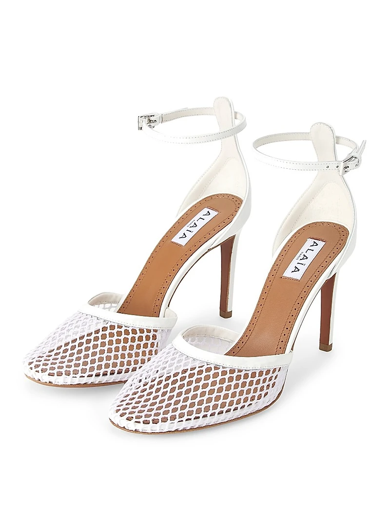 90MM Mesh & Leather Pumps