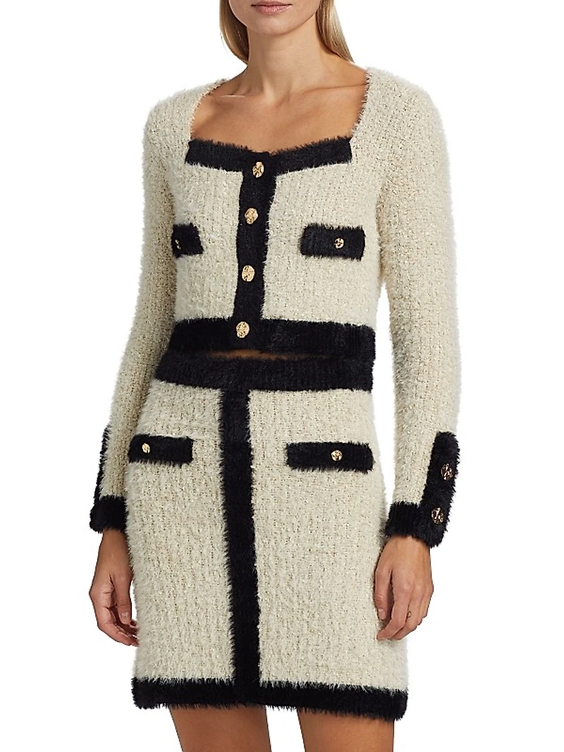 Cotton-Blend Tweed Knit Cardigan