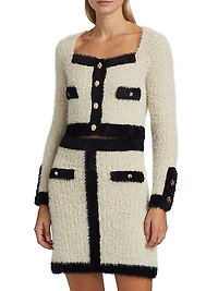 Cotton-Blend Tweed Knit Cardigan