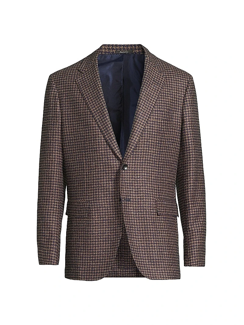 Houndstooth Wool-Blend Two-Button Jacket