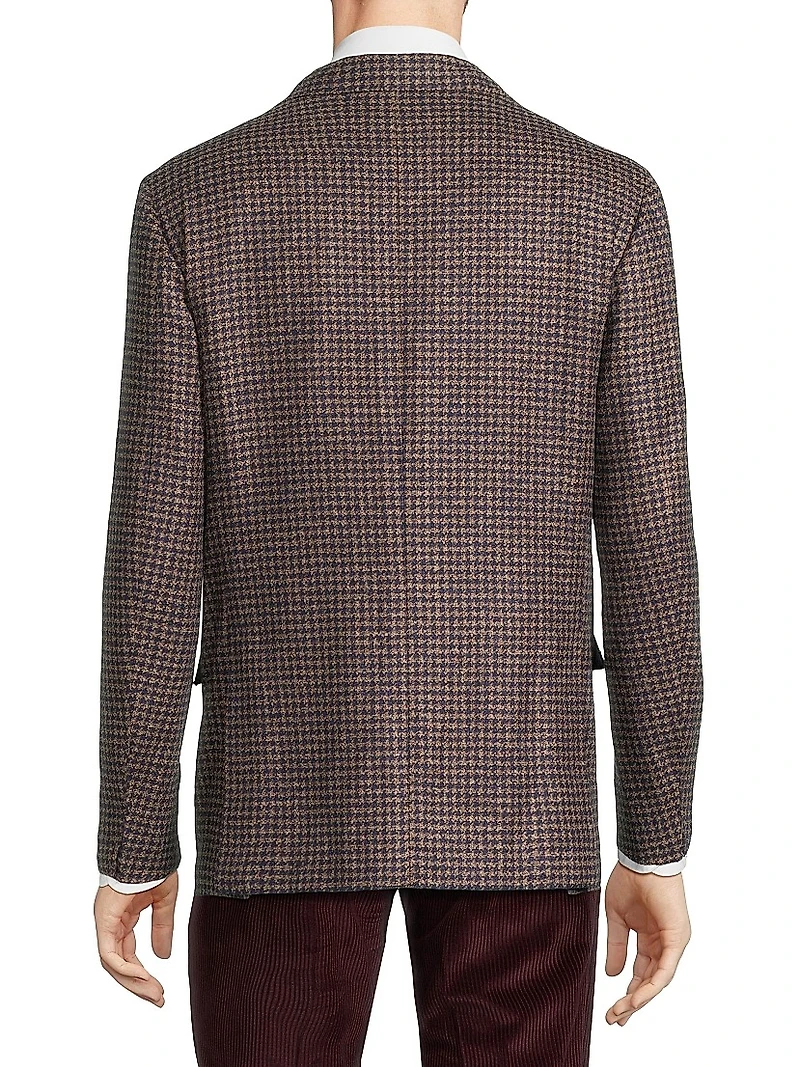 Houndstooth Wool-Blend Two-Button Jacket