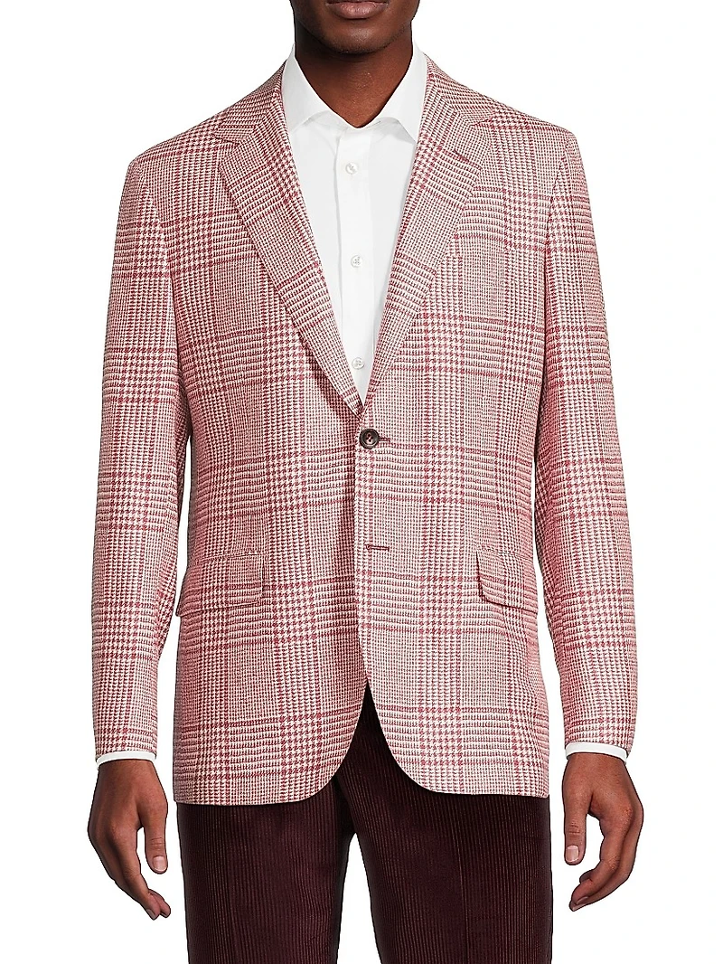 Glen Check Wool Two-Button Jacket